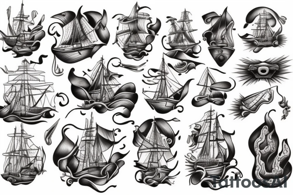 Spanish ship on fire tattoo idea