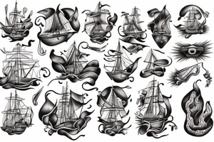 Spanish ship on fire tattoo idea