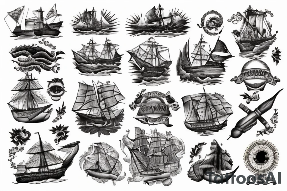 Spanish ship on fire tattoo idea