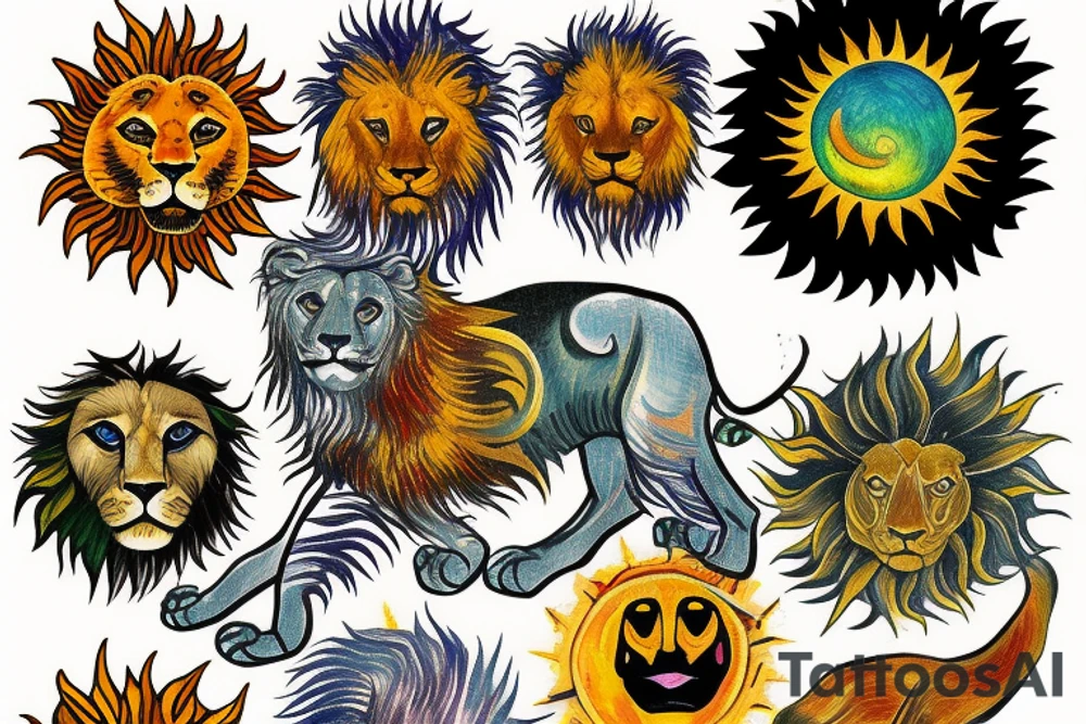 Lion sun tattoo idea