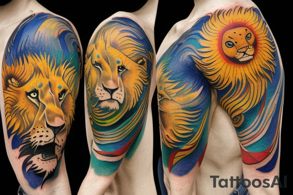 Lion sun tattoo idea
