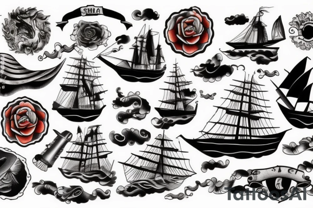Spanish ship on fire tattoo idea