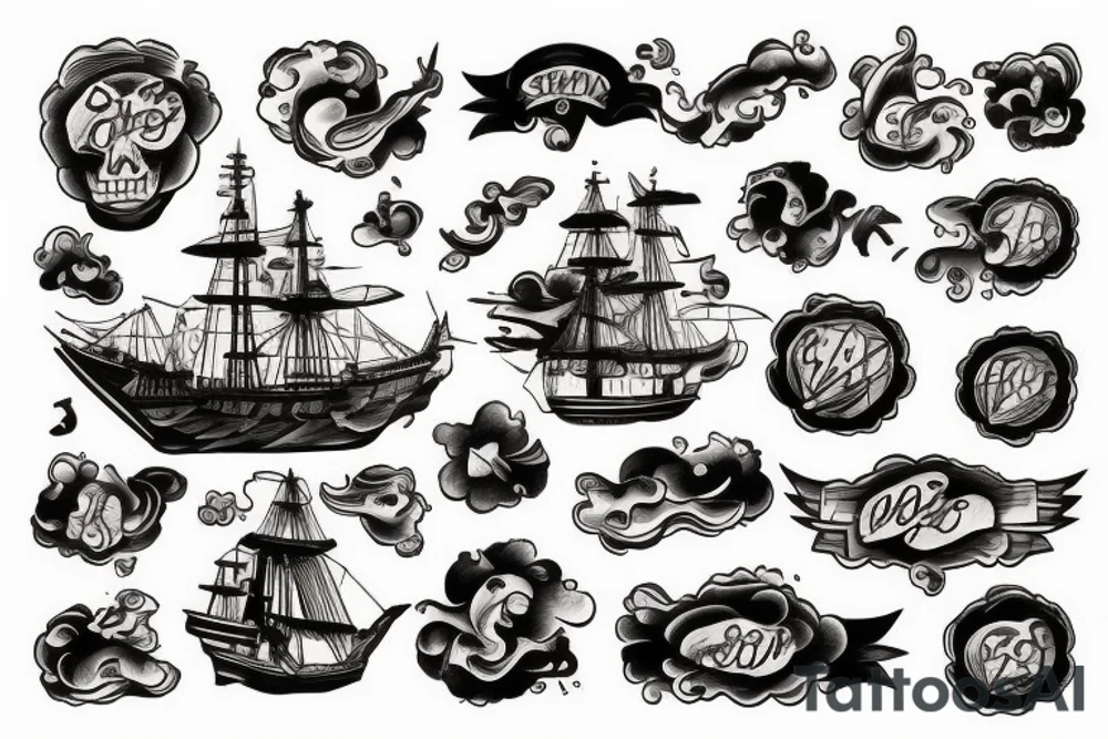 Spanish ship on fire tattoo idea