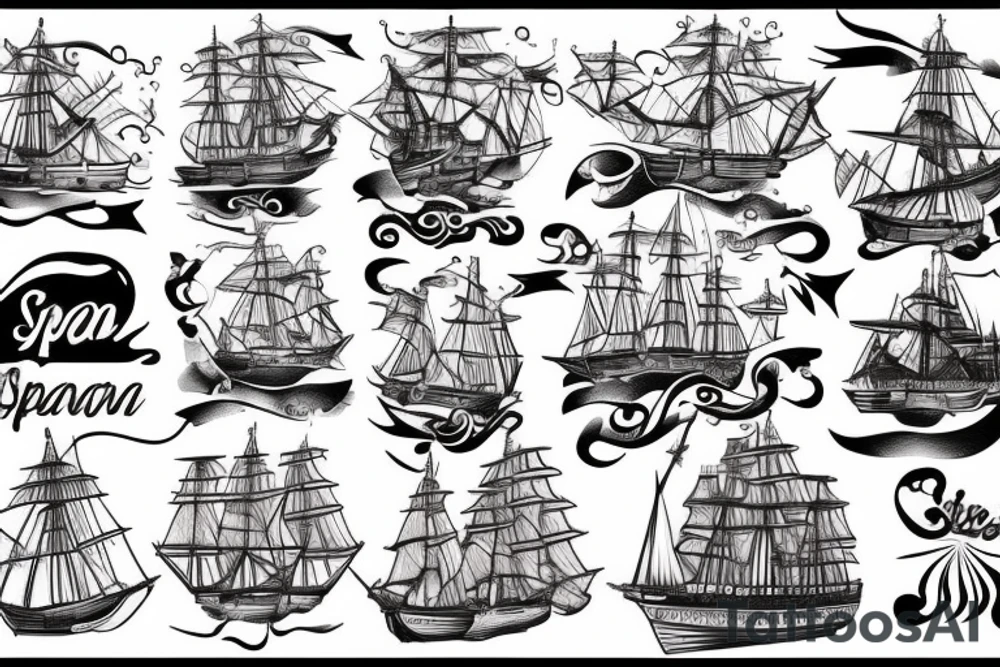 Spanish ship on fire tattoo idea