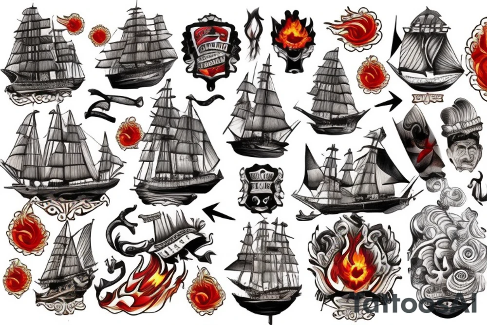 Spanish ship on fire tattoo idea
