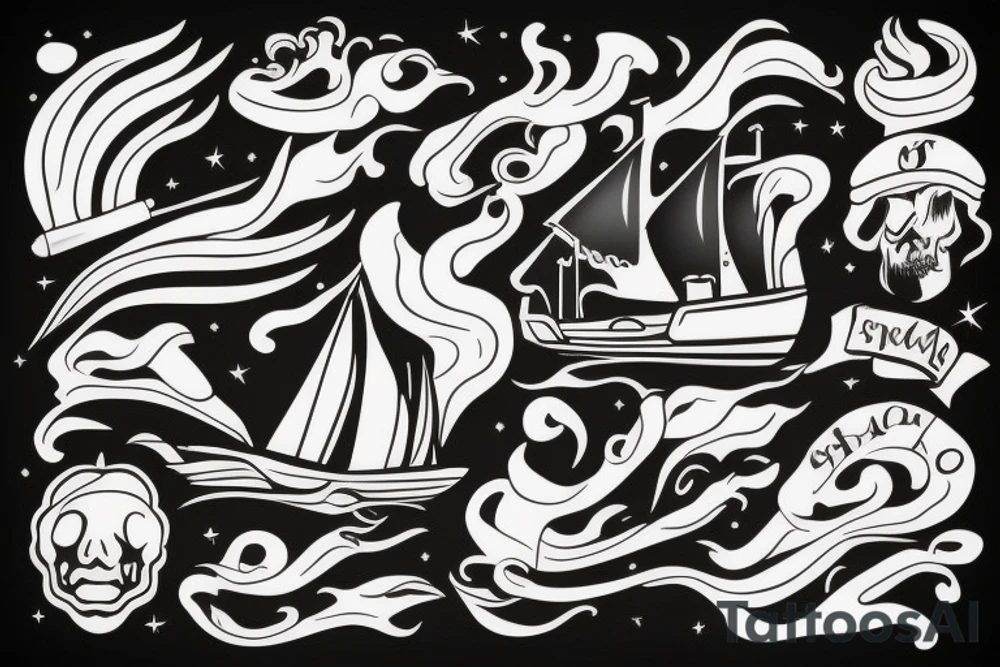 Spanish ship on fire tattoo idea