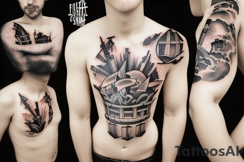Spanish ship on fire tattoo idea