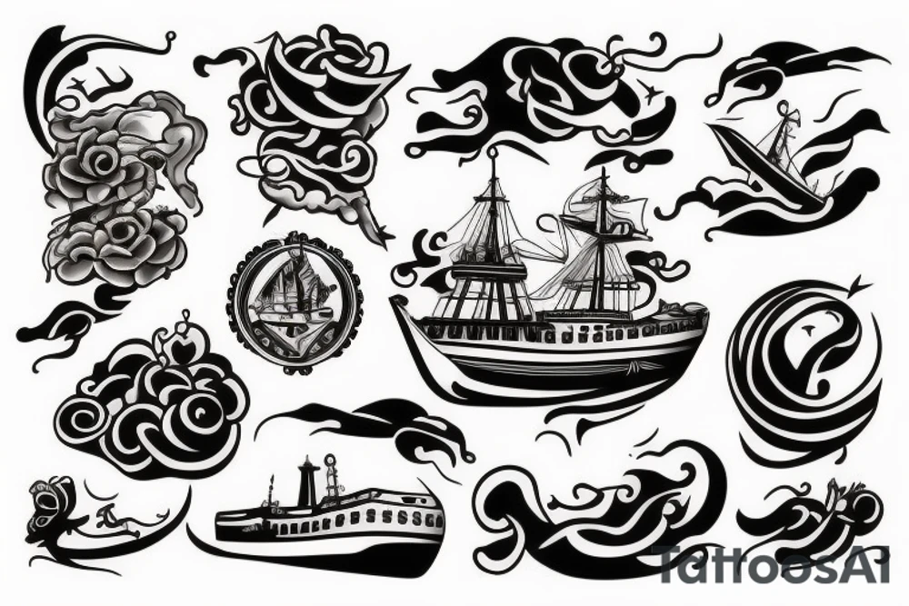 Spanish ship on fire tattoo idea