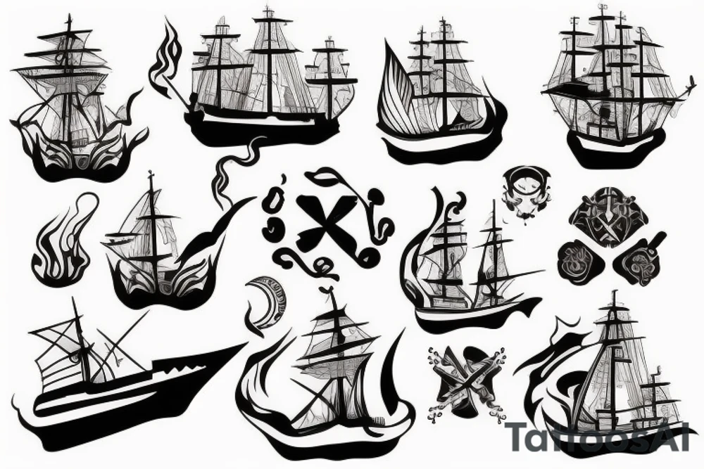 Spanish ship on fire tattoo idea
