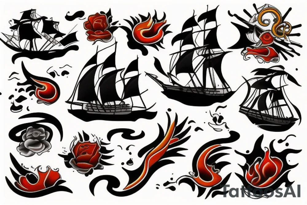 Spanish ship on fire tattoo idea