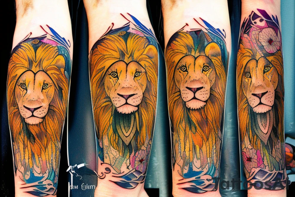 Lion twins ram tattoo idea