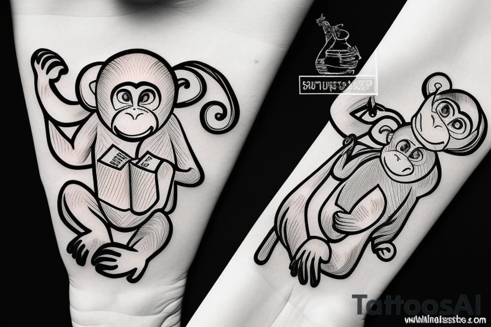 Monkey reading a book tattoo idea