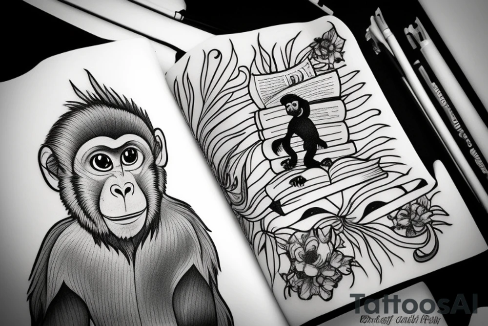 Monkey reading a book tattoo idea