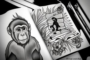 Monkey reading a book tattoo idea