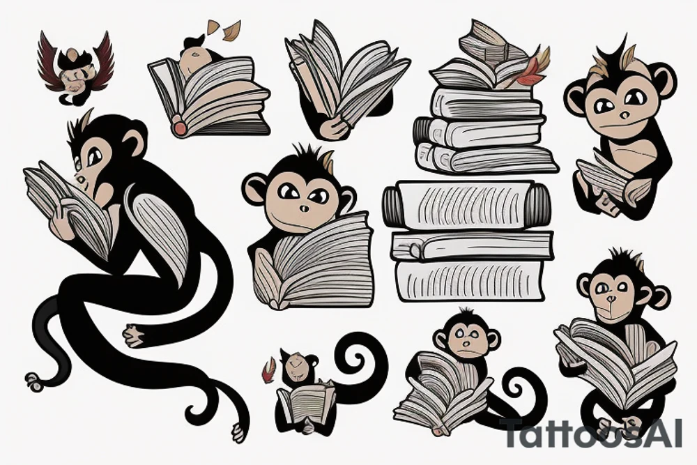 Monkey reading a book tattoo idea