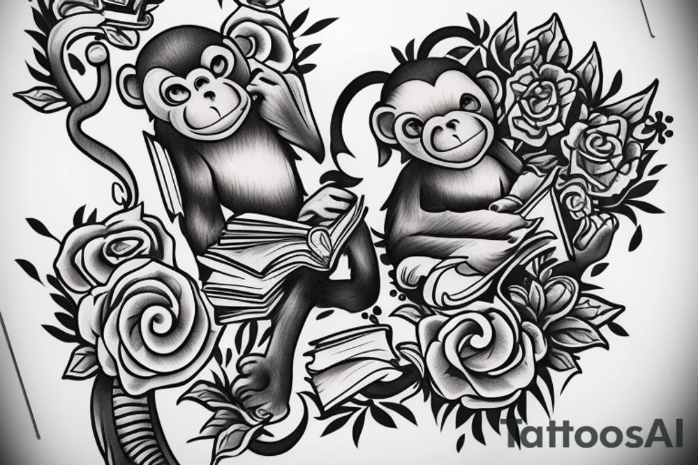 Monkey reading a book tattoo idea