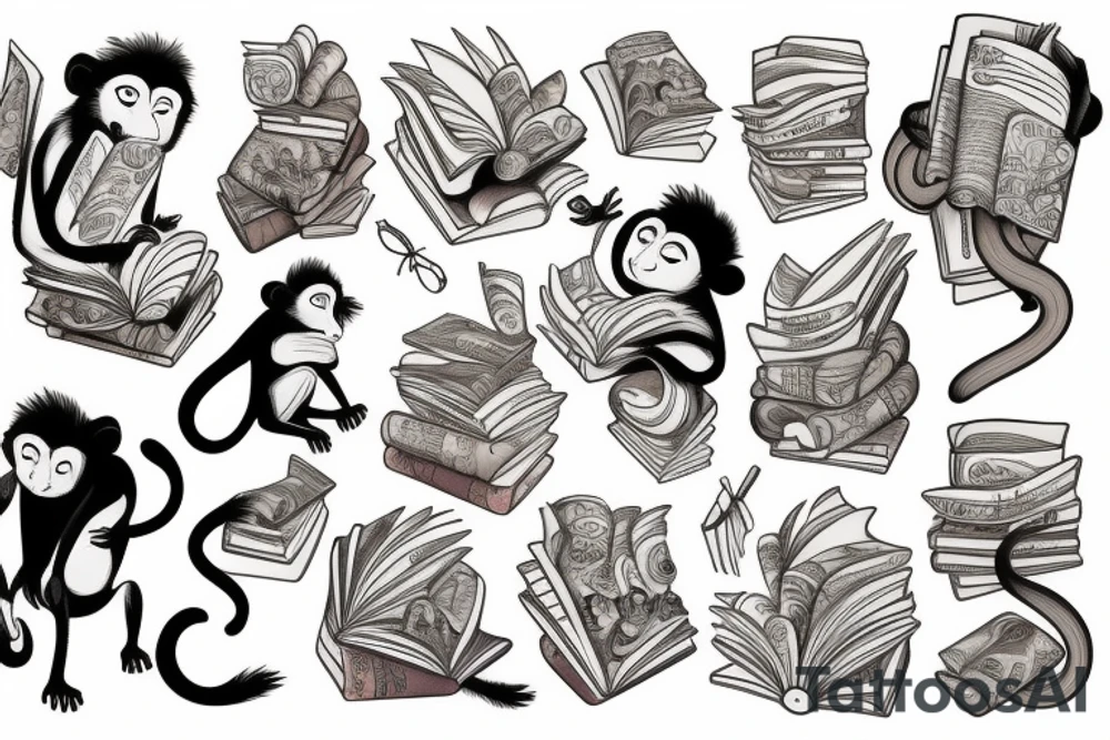 Monkey reading a book tattoo idea