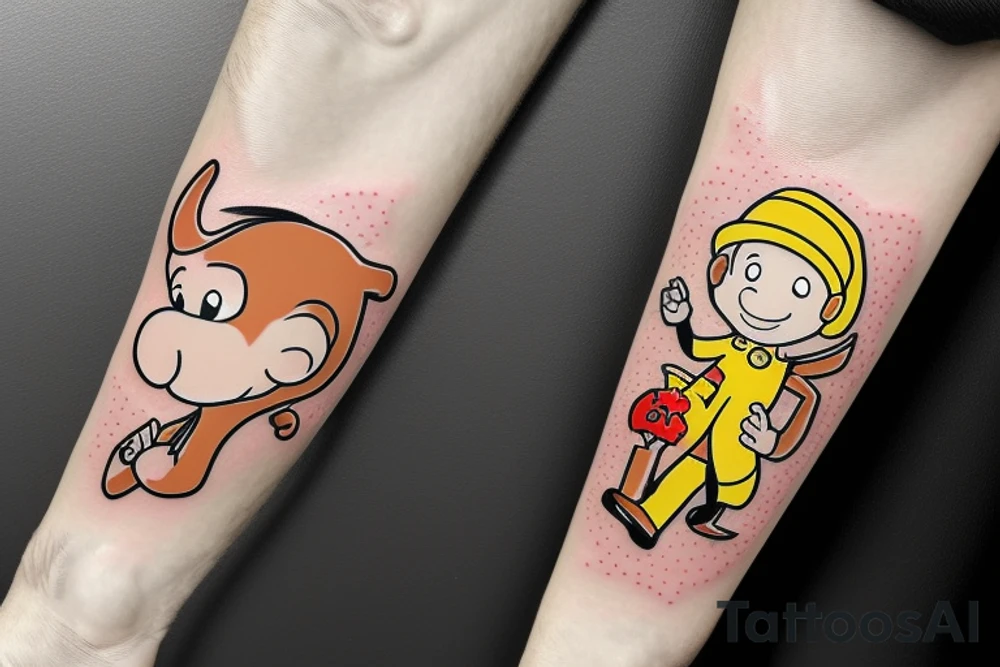 Curious George floating down on an umbrella tattoo idea