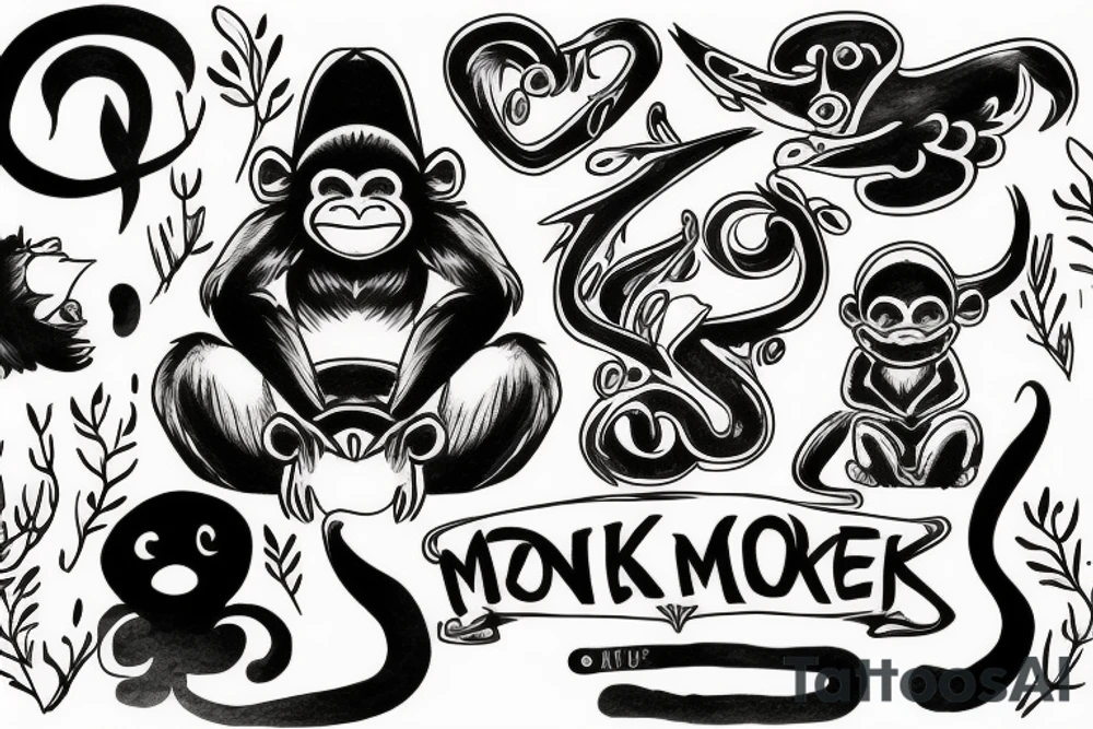 Simple monkey with the name Rook secretly hidden within the design tattoo idea
