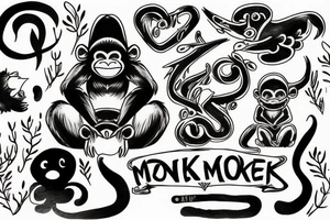 Simple monkey with the name Rook secretly hidden within the design tattoo idea