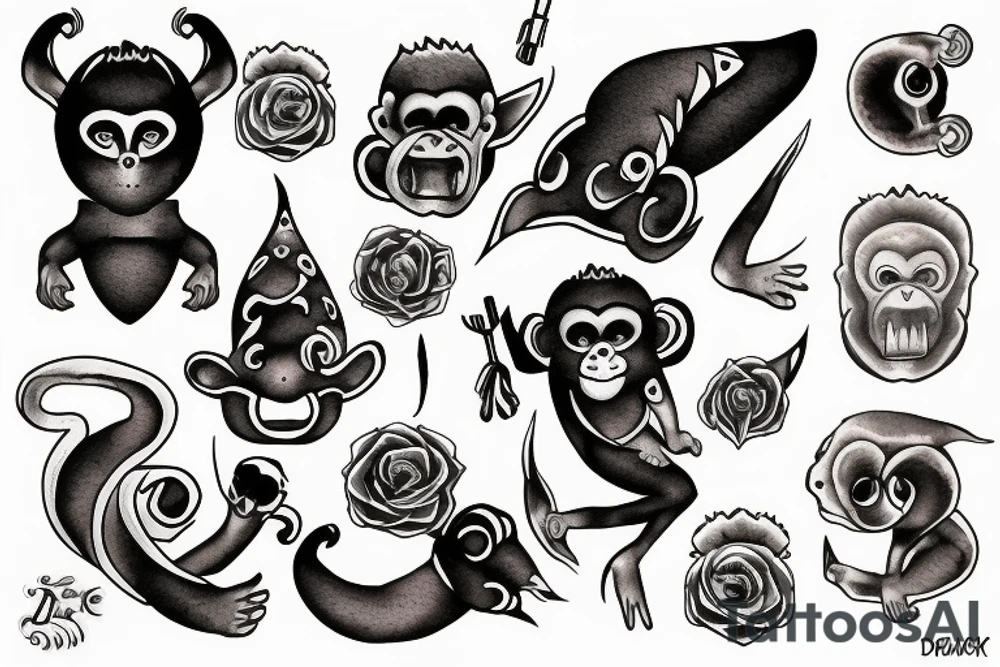 Simple monkey with the name Rook secretly hidden within the design tattoo idea
