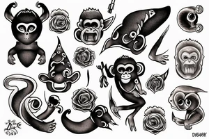 Simple monkey with the name Rook secretly hidden within the design tattoo idea