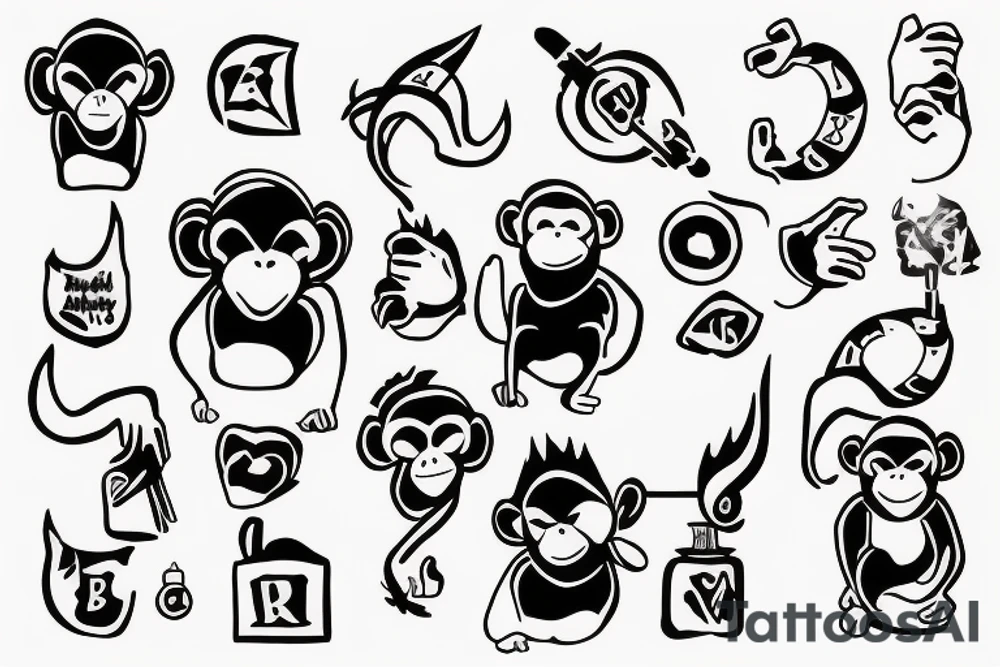 Simple monkey with the name Rook secretly hidden within the design tattoo idea