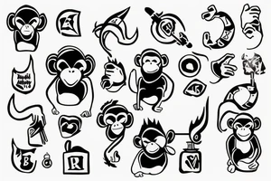 Simple monkey with the name Rook secretly hidden within the design tattoo idea