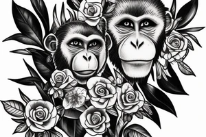 Monkey holding an bouquet of flowers tattoo idea