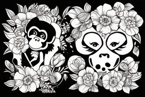 Monkey holding an bouquet of flowers tattoo idea