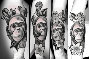 Monkey holding an bouquet of flowers tattoo idea