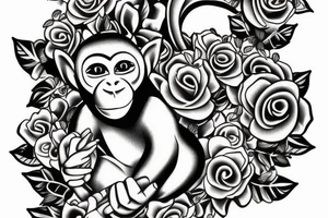 Monkey holding an bouquet of flowers tattoo idea