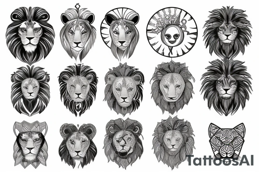 Lion with a sun tattoo idea