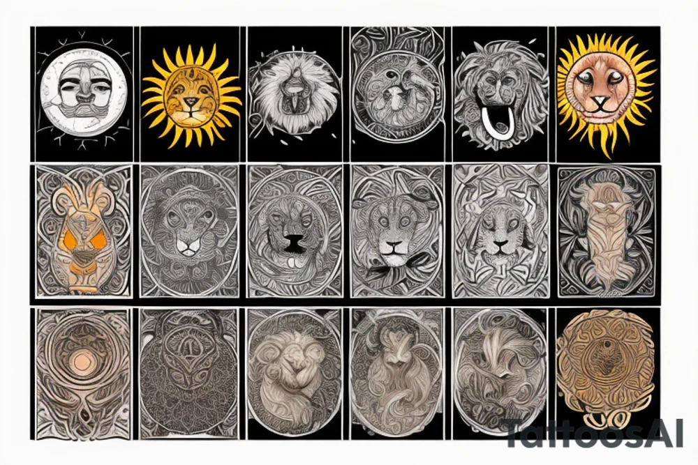 Lion with a sun tattoo idea