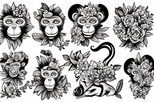 Monkey holding an bouquet of flowers tattoo idea