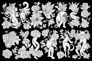 Monkey holding an bouquet of flowers tattoo idea