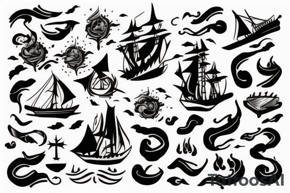 Spanish ship on fire tattoo idea