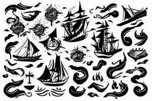 Spanish ship on fire tattoo idea