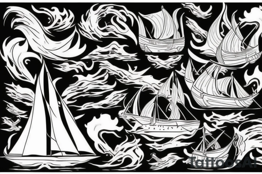Burning ship tattoo idea
