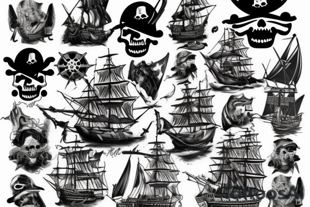Pirate ship on fire tattoo idea