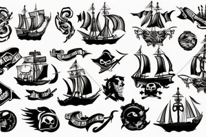 Pirate ship on fire tattoo idea