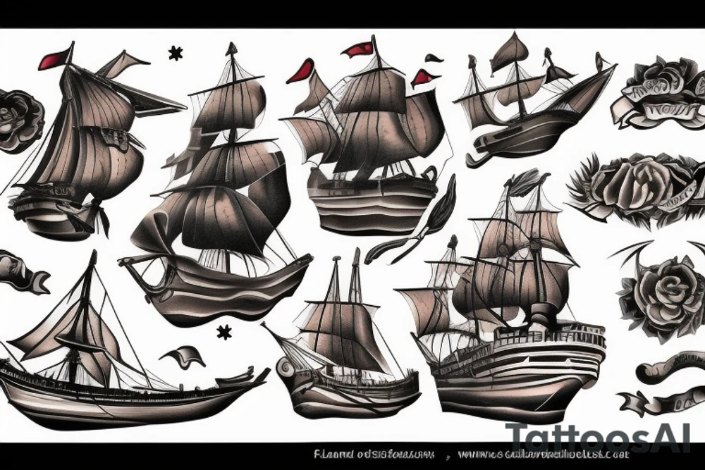 Spanish ship on fire tattoo idea