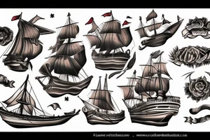 Spanish ship on fire tattoo idea