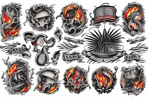 Spanish ship on fire American traditional style tattoo idea