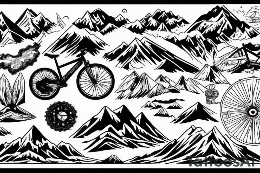 Mountain bike with mountains tattoo idea