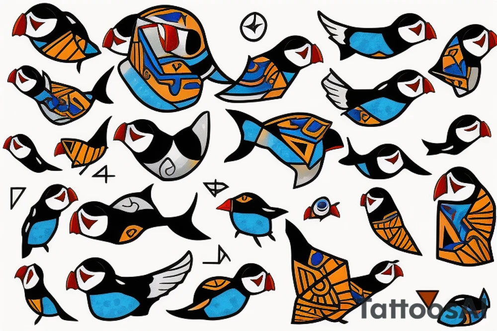 mola art puffin tattoo idea