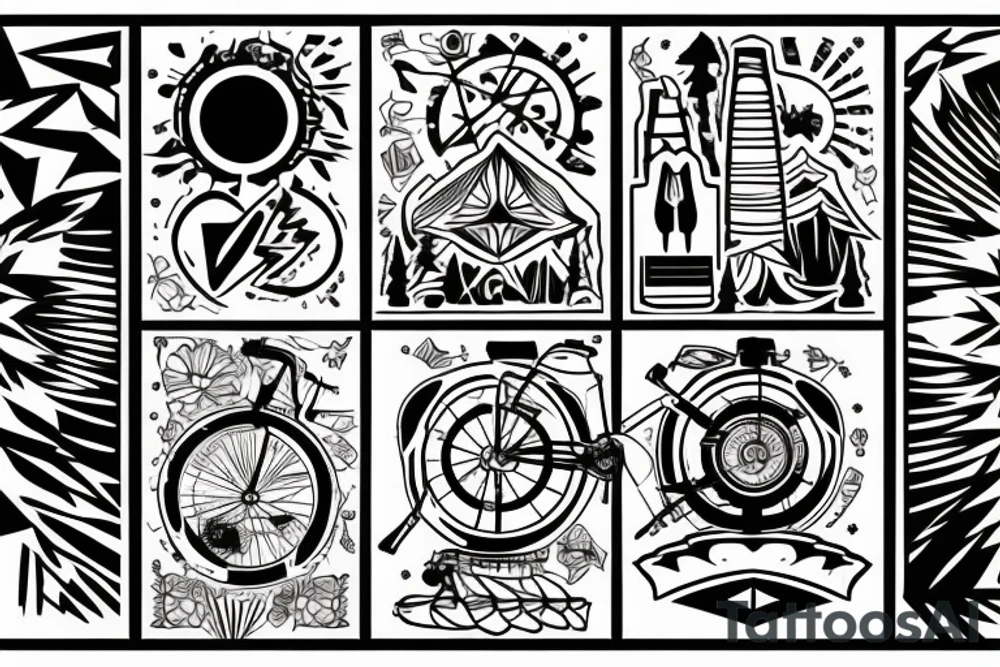 Mountain bike with mountain bike silhouette in background tattoo idea