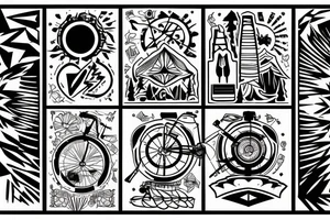 Mountain bike with mountain bike silhouette in background tattoo idea