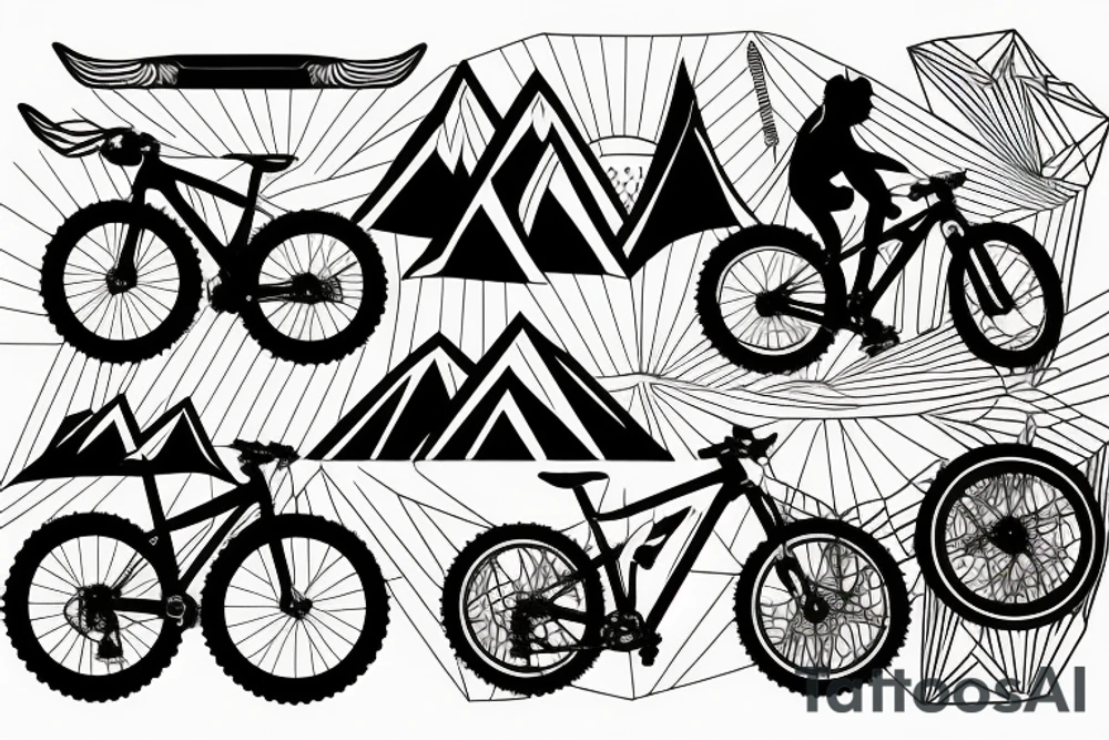 Mountain bike with mountain bike silhouette in background tattoo idea