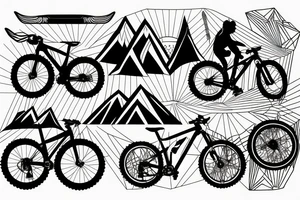 Mountain bike with mountain bike silhouette in background tattoo idea